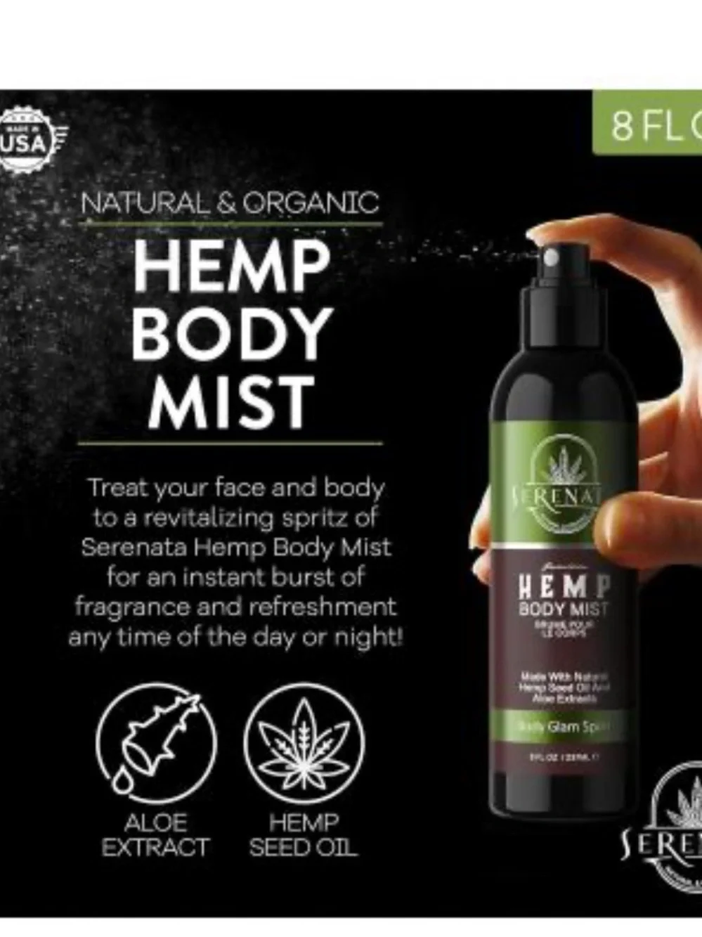Serenata Hemp Body 8oz Hydrating Aloe Spray Vegan Natural Fragrance NEW